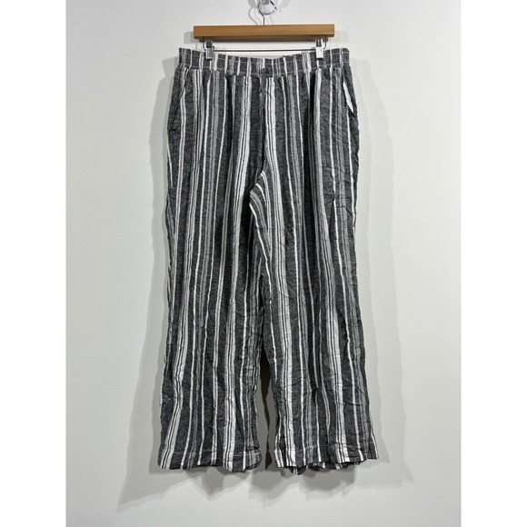 Briggs Pants - Briggs Fisherman Coastal Linen Blend Wide Leg Boho Stripe Pants Womens XL Resort